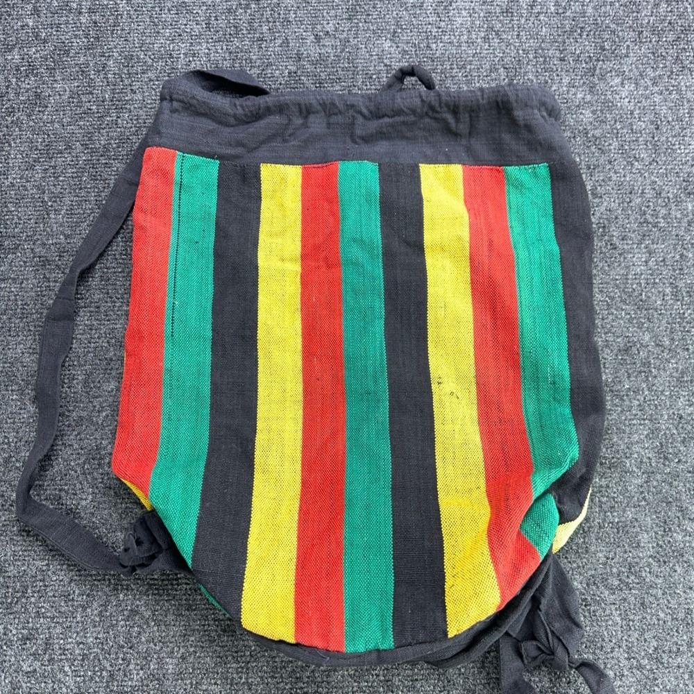 Rasta Stripe Cotton Drawstring Backpack Red Gold Green Black Festival Bag